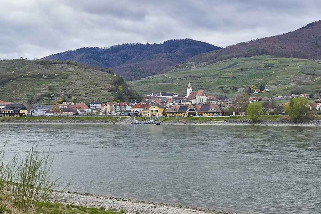 Ausblick über Spitz an der Donau von der Marillenmeile aus